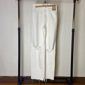 NWT Madewell White Baggy Straight High Rise Distressed Denim Jeans - Size 26T